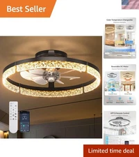 Sleek Modern Ceiling Fan with Crystal Embellishment