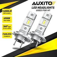 H7 LED Headlight Bulb Kit High or Low Beam 6500K Super White 16000LM FANLESS E2