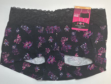 Maidenform Women's Cotton Dream Lace-Trim Boyshort Panty 40859 Black Floral S/5