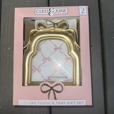 Cleo and June Pink Gold Bow Picture Frame And White & Gold Bow Tray (E8-1)