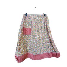 Vintage Floral Print Apron Skirt With Pocket Tie Waist Cotton Blend Pink Ora