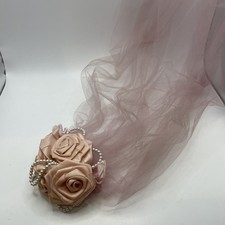 VTG Light Pink Satin Floral Fascinator w/ Tulle Veil and Faux Pearl Accents