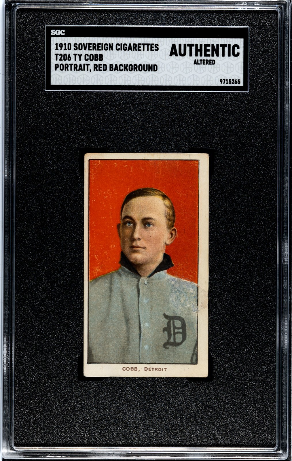 1910 T206 Sovereign Ty Cobb Portrait, Red Background SGC A