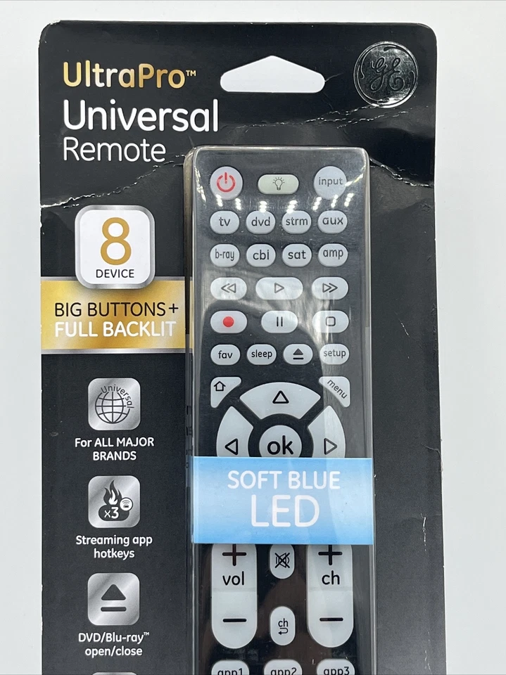 GE 37123 UltraPro UNIVERSAL REMOTE CONTROL Up To 8 Devices TV DVR Apps Functions - Image 2 of 4