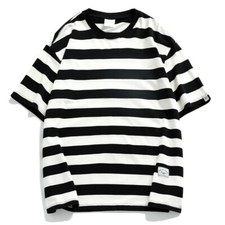 Summer Men's Retro Contrast Color Stripe Round Neck Short Sleeve T-Shirt Top