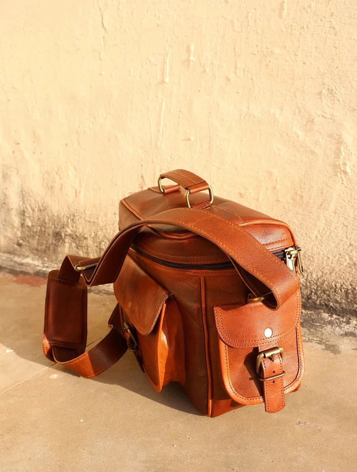 12" Leather Camera Bag Satchel Camera Bag Genuine Leather Bag for Camera Lens - Image 3 of 4