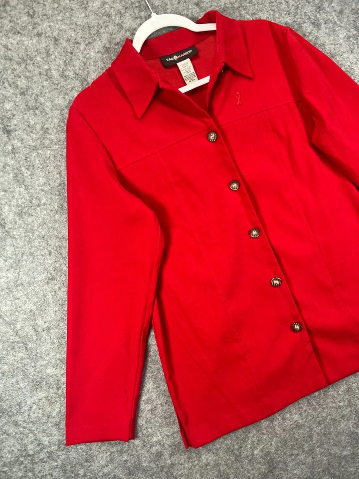 Camisa Sag Harbor Abotonada Cazadora Mujer 8 Roja Manga Larga Logo Cáncer de Mama Foto 2 de 4