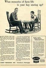 Publicité imprimée 1944 de tracteurs Ford Ferguson système père et fils jouant aux dames