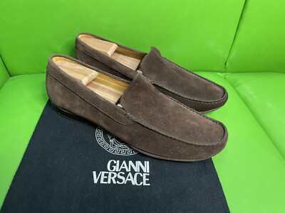 Vintage Brand New Gianni Versace Rare Slip on Brown Suede Loafer Shoe Size 