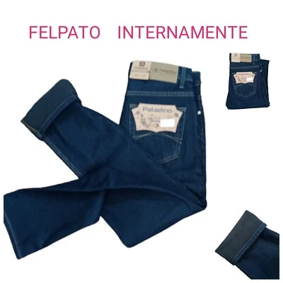 PALADINO Jeans uomo BLU SCURO felpato INVERNALE pantaloni foderati IN PILE regular fit