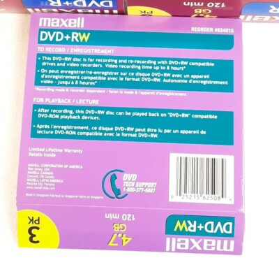 9-Maxell DVD+R 120Minute 4.7 GB Discs+1-Maxell DVD+RW 120 Minute