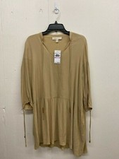 NEW Michael Kors Pleat-Front Peasant Dress, Neutral Pattern, Women's Size 6