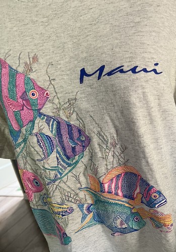 Vintage Ocean Saltwater SCI Maui FISH & coral grey shirt colorful medium M - Picture 5 of 20