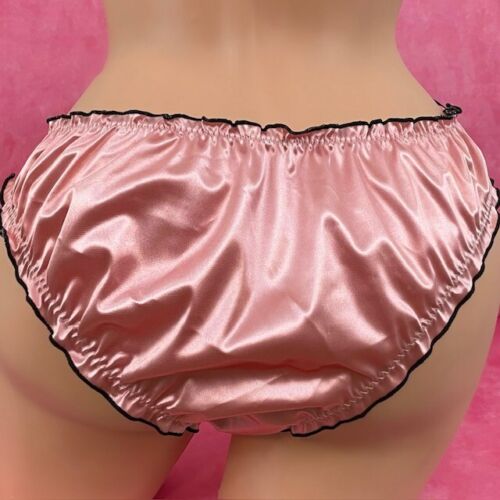 Glossy Brief Panties Silky Pink Metallic Ruffle Shiny Glam Sissy Knickers XL - Picture 2 of 2