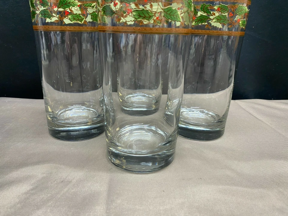 Set of 4 ~ Royal Limited "HOLLY HOLIDAY" Glass Tumblers / Highball ~ 6 1/4" Tall - Image 4 of 4