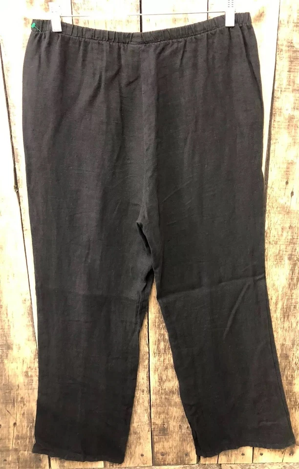 Pantalón Diseñador Match Point EE. UU. Negro Pull On Lino Mediano M Bolsillos Matchpoint Foto 3 de 3