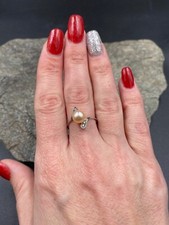 Stunning Sterling Silver Vintage 925 Cocktail Faux Pearl Ring 445