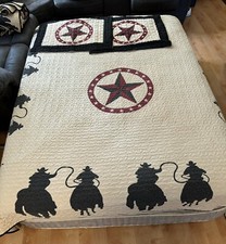 QUILT SET 1 Full/Queen Bedspread And 2 Standard Shams RIDING COWBOY 3 PIECES