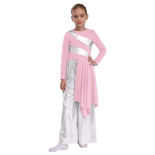 Kid Girls Dancewear Loose Bodysuit Irregular Jumpsuit Pants Dance Fit Praise - Picture 68 of 105