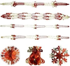 Red & Gold Xmas Hanging Ceiling Wall Decoration Foil Garland Bell Ball SnowFlake