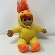 Troll Doll 6" Russ Easter Yellow Duck Chicken Orange Hair Removable Hood Sitting