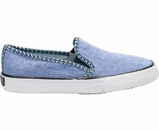 NEW LITTLE GIRLS SPERRY VINEYARD VINES SEASIDE CHAMBRAY WHALE SLIP ON SHOES 13M
