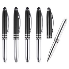 Ballpoint Pen with Stylus Tip and LED Flashlight, 5 Pack Metal Pen, Black