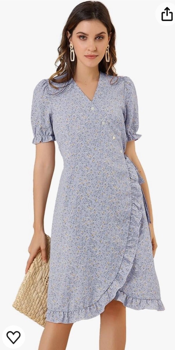 grey floral wrap dress Allegra Lavender Size M Short Sleeve Split Ladies dresses