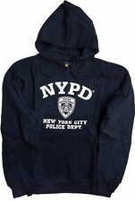 NYPD Mens Hoodie White Print Officially Licensed Sweatshirt Navy Blue
