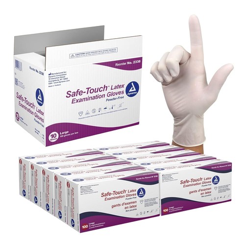 Dynarex Safe-Touch Disposable Latex Exam Gloves, Powder-Free: Case of 1000 - Picture 9 of 10