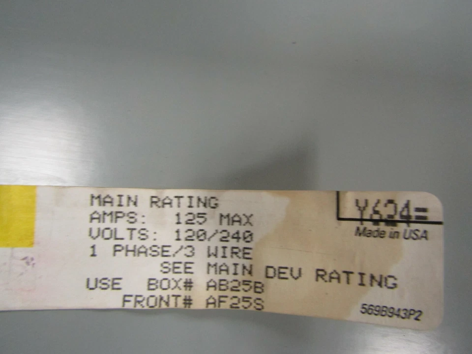 👀GE 125 AMP MAIN BREAKER PANELBOARD 120/240 VAC 12 CIRCUIT 1Ø 3 WIRE AQF1121CBX - Image 4 of 4