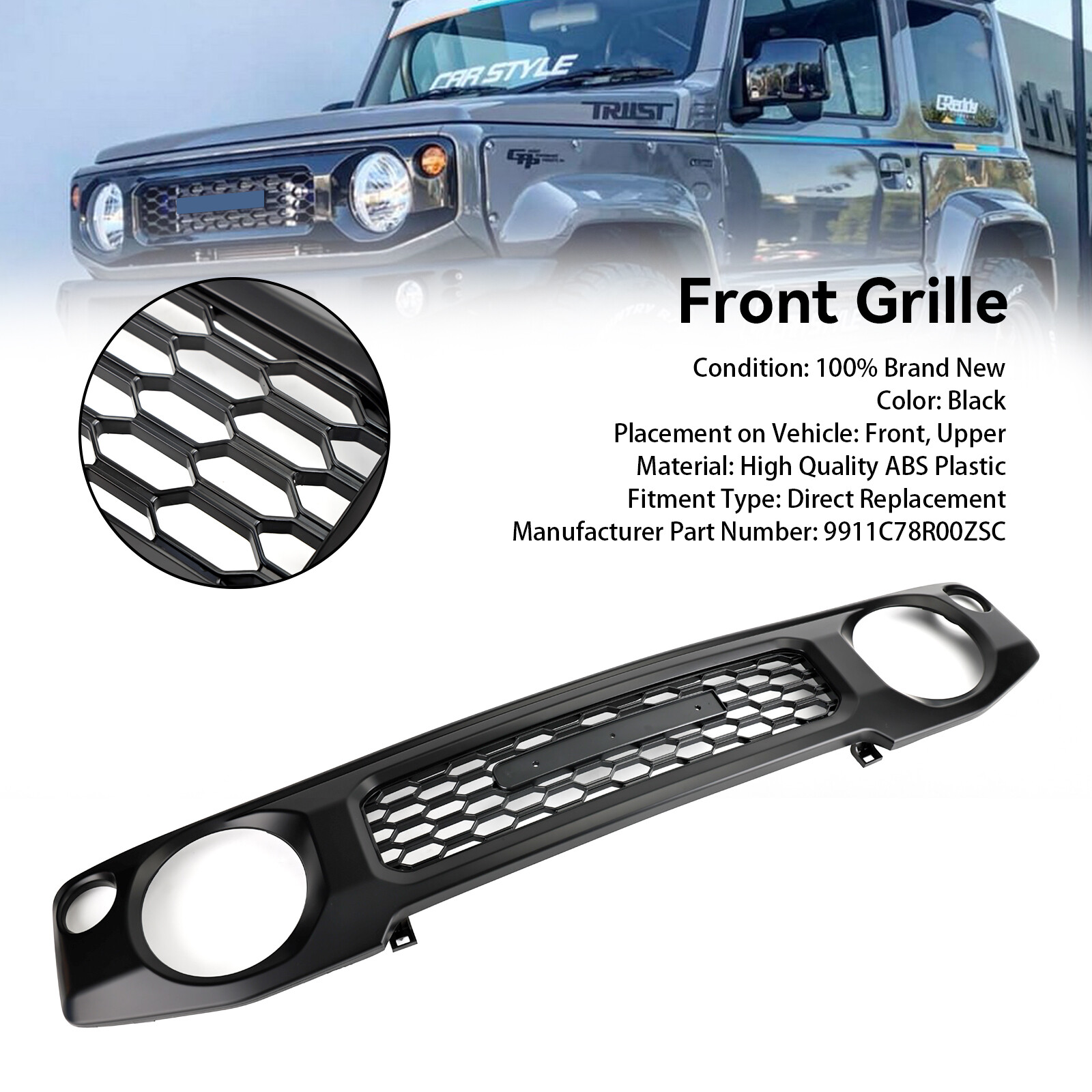 Honeycomb Front Bumper Grill Grille Fit Suzuki Jimny JB74 2019-2023 Black !!