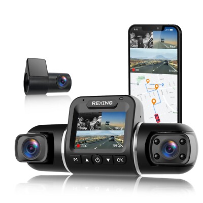 REXING V2 PRO AI Dash CAM, 3 Channel Front Cabin Rear 1080p Recording,2.7  LC...