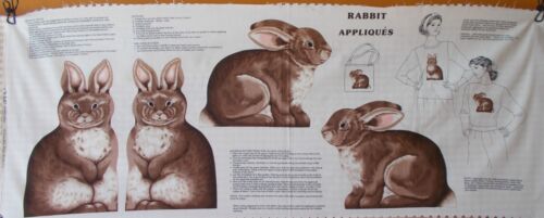 4 REALISTIC RABBIT APPLIQUES FABRIC PANEL CRANSTON VIP RABBIT APPLIQUES
