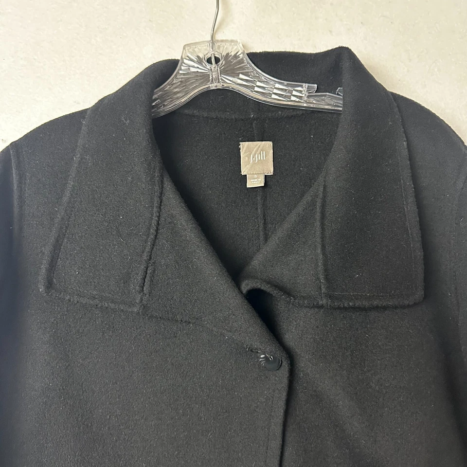 Abrigo J. Jill Talla S Lana Angora Mezcla Conejo Negro Trench Largo Cápsula Minimalista Foto 2 de 4
