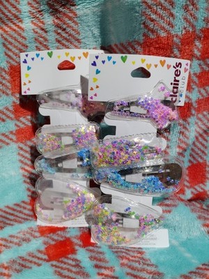 Claire's Club Girls Confetti Filled Hearts And Stars Hair Accessory Set Of 4