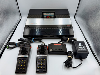 Atari 5200 4 Port Console with 2 Controllers, PSU, RF Switch Box, and Pac Man