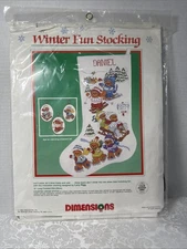 Vintage DIMENSIONS Winter Fun Stocking 16" Counted Cross Stitch Kit 8377 1989