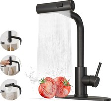 Kitchen Faucet Pull Down Sprayer - Matte Black Waterfall Single Handle Stainless