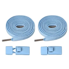 No Tie Shoelaces with 2 Metal Square Buckle Clips, 1Pair & Sky Blue