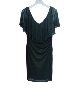 Connected Apparel Green Glitter Dress Size 10 Ruched Flutter Sleeve V Neck Party