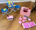 Vtg 1990 Barbie All American Camping Playset #7223 Sleeping Bag Grill Table Food