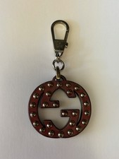 Vintage GUCCI Logo Wood wooden Keychain holder ring bag charm w/ rivets
