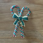 Vintage AAi Candy Cane Holiday Christmas Brooch Pin Gold Tone Whimsical 2 1/4” — photo 2