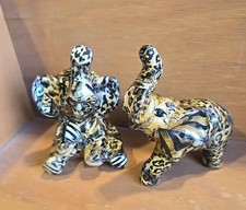 Set of 2 La Vie African Safari Patchwork Elephants Ceramic Figurines 3 3/4