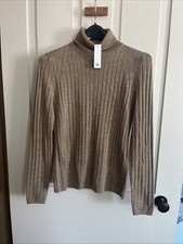 Banana Republic 100 Extra Fine Merino Wool Ribbed Turtleneck Sweater   Tan   M