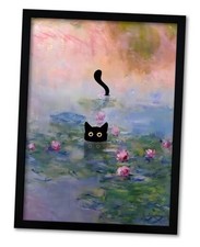 Krtoni Framed Funny Black Cat Canvas Wall Art, Black Cat 16L" x 12W" Lotus cat