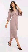 Asos Womens 12 Minimalist Lagenlook Coastal Batwing Twist Skater Dress Hippie 