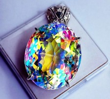 Colgante de plata maciza 925 con topacio místico natural de 70 quilates corte ovalado piedras preciosas sueltas