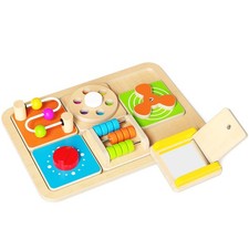 Paisure Montessori Busy Board for Toddlers 1-3, 6-in-1 Sensory Activity Cube,